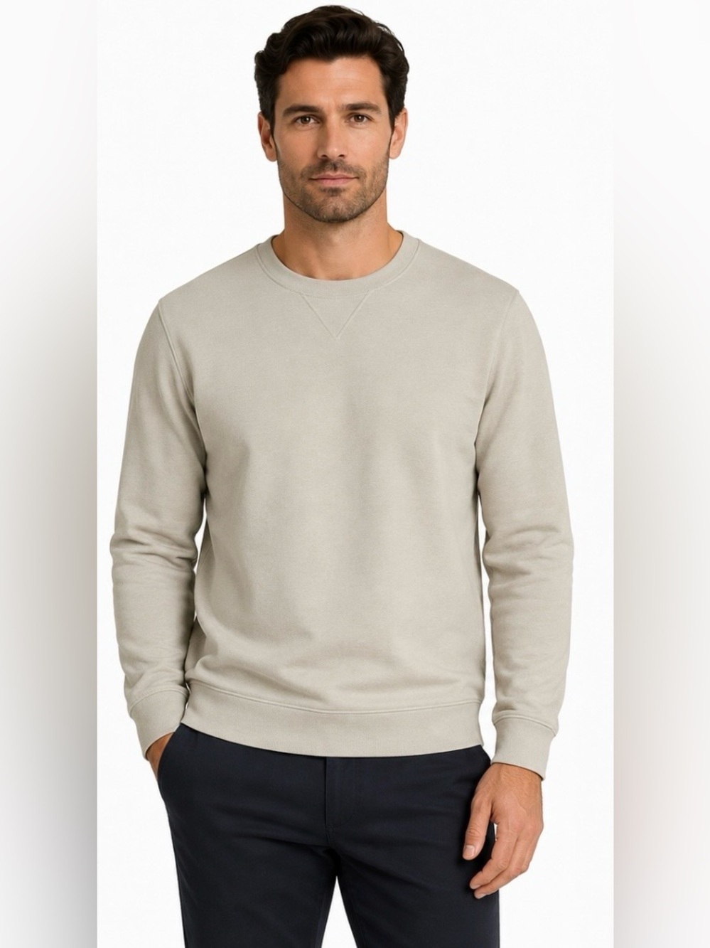 LandsEnd Men’s Long Sleeve Crew Neck Mid Weight Textured Soft Leisure Top